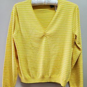 ie Yellow White Stripe Long Sleeve Silk Blend